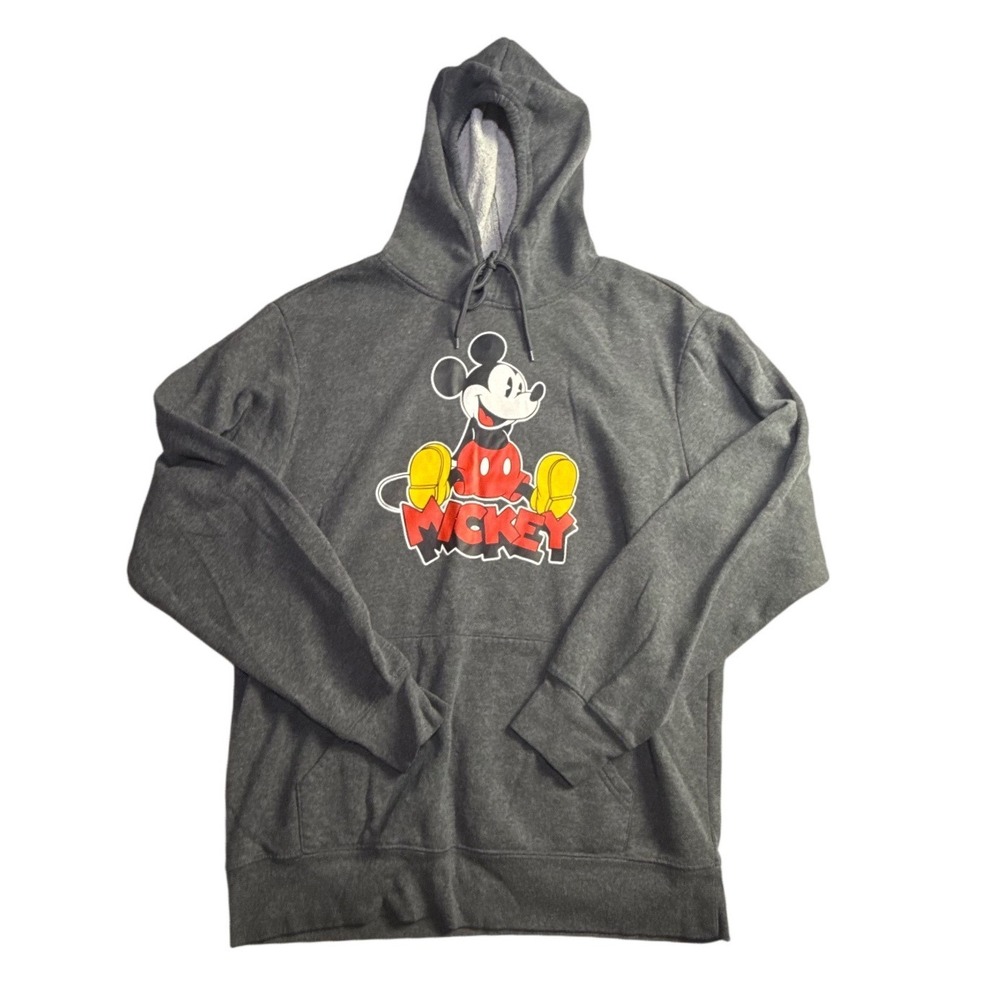 Disney Mickey Mouse Hoodie Mens Large Gray Graphic Sweatshirt RN0101531 LG-2332
